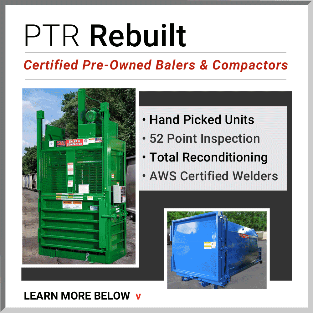 baler, recycling baler, compactor, certified baler, PTR, recycling equipment, sustainability